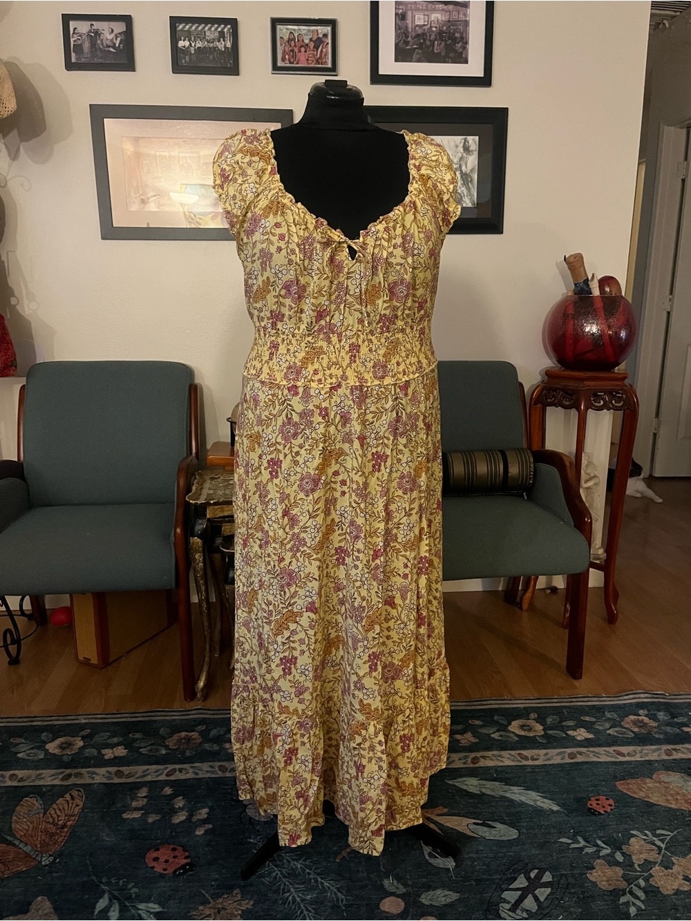 Old Navy Yellow Floral Ruffled Maxi Dress